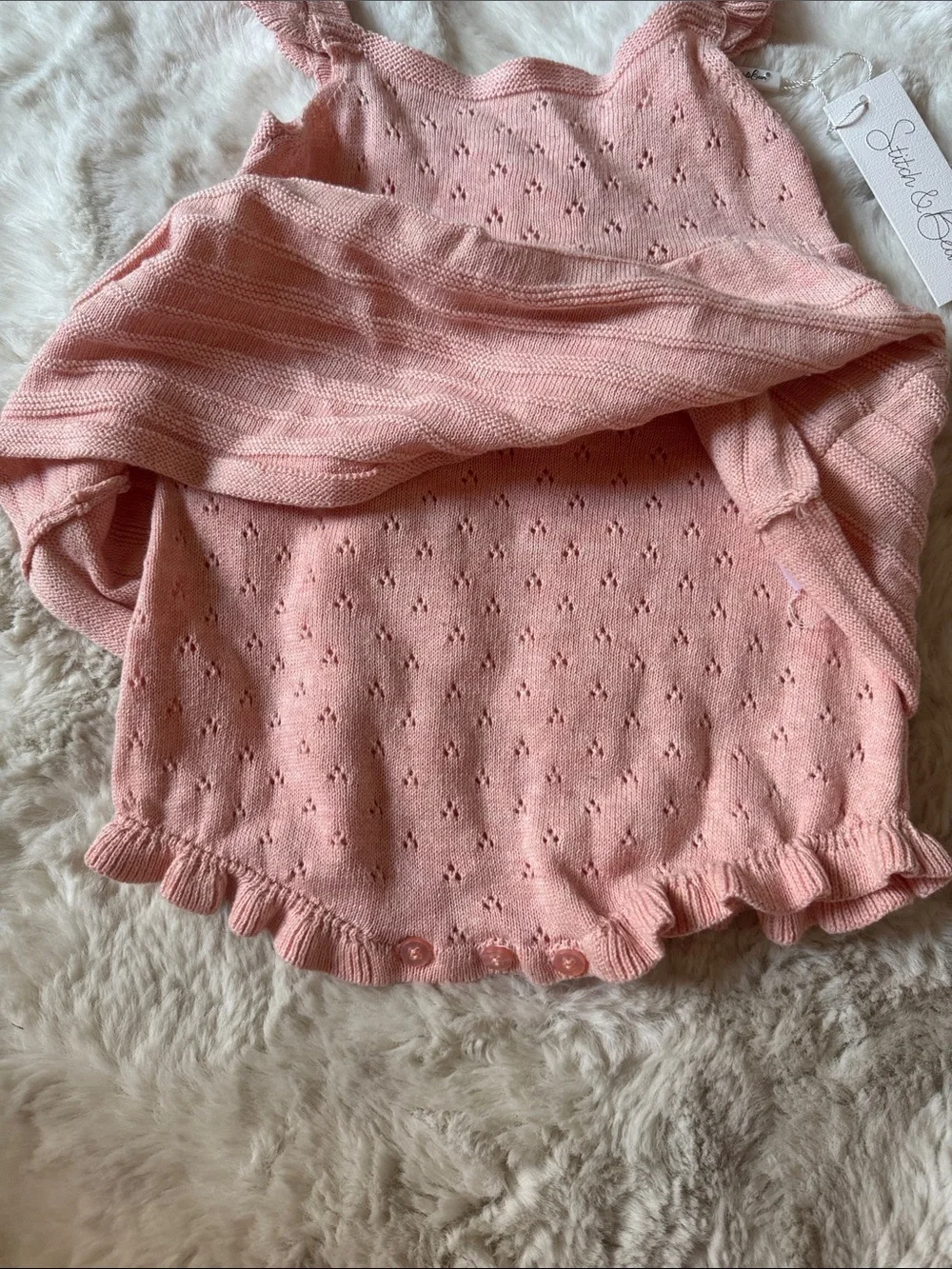 Pink Knit One-Piece with Ruffle Straps and Built in Bloomers